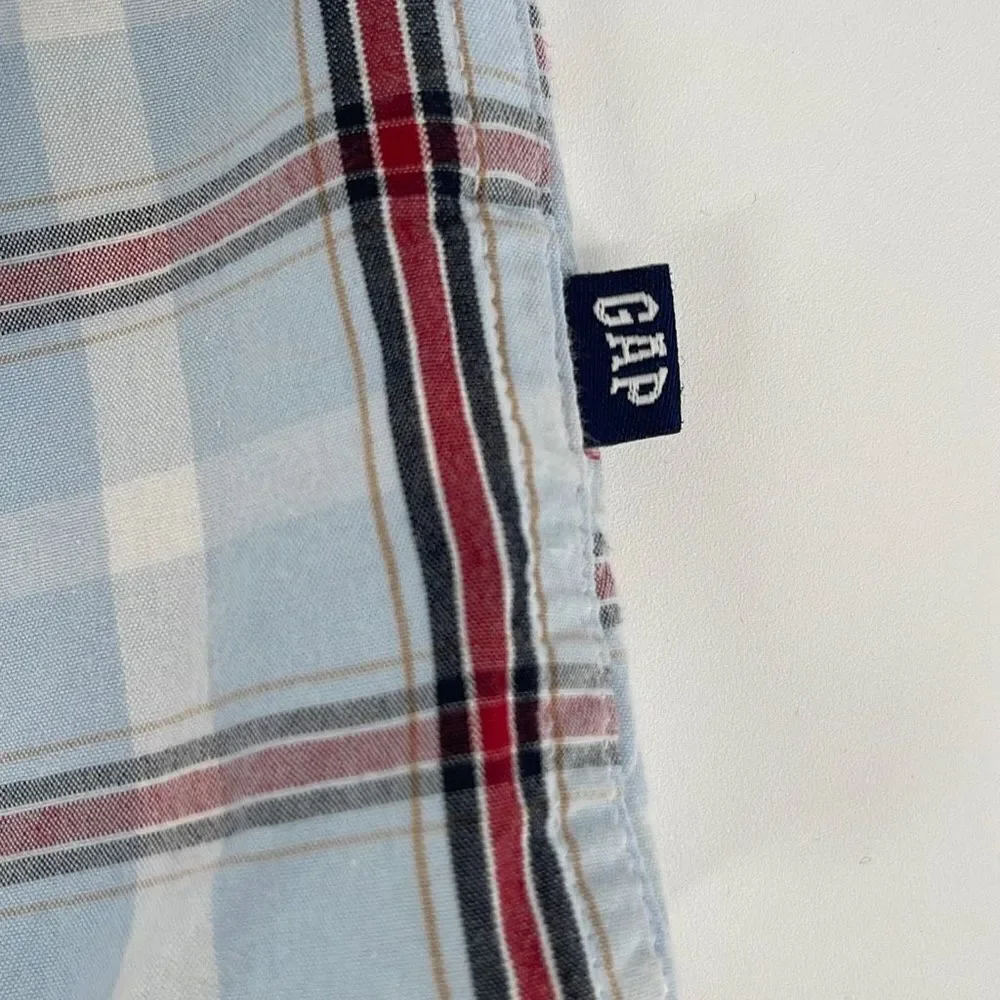 Boys Gap Button Up Shirt Plaid Blue‎ Red Size Small 5-6